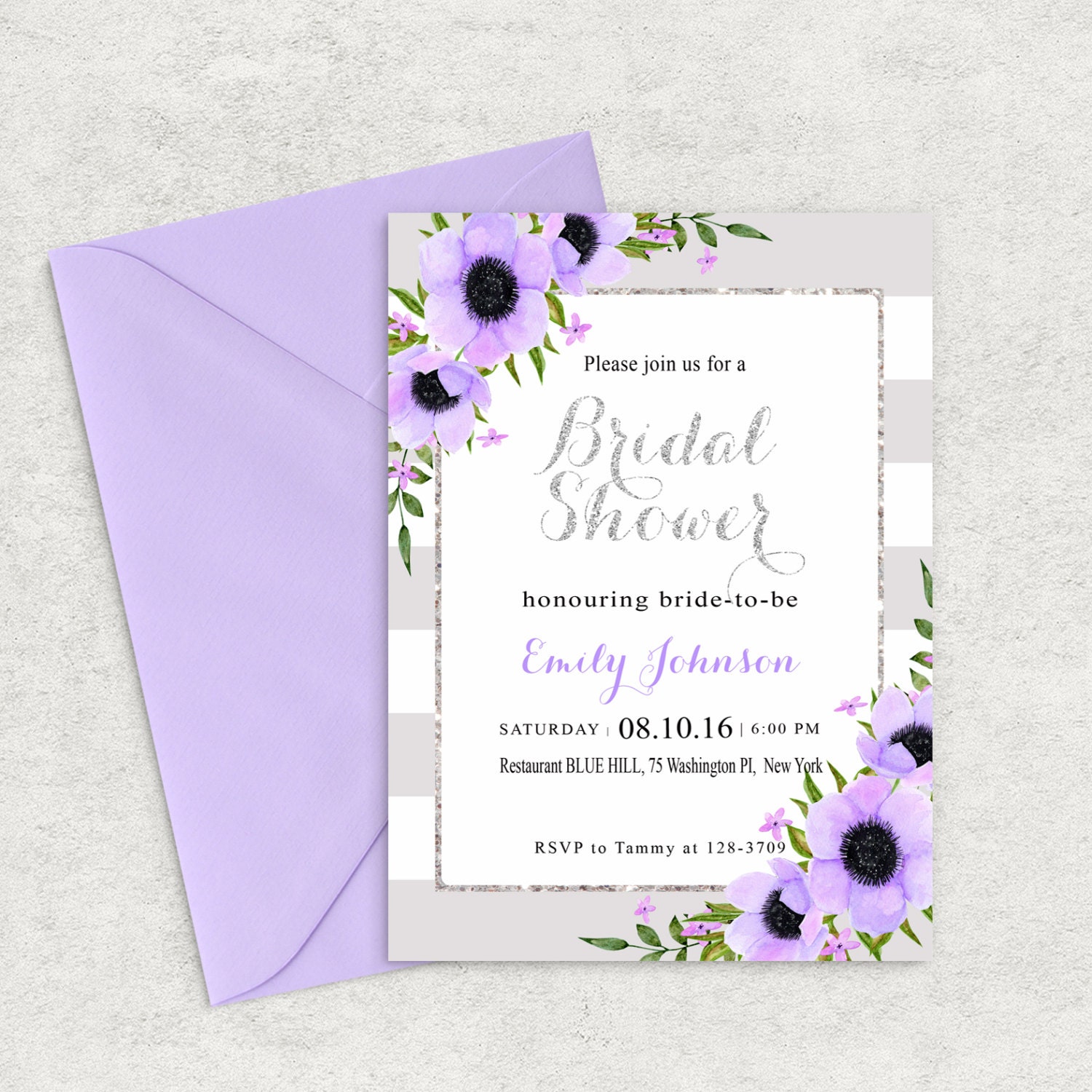 Lilac And Silver Shine Bridal Shower Invitation Lilac Bridal