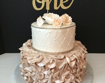 Cursive One Cake Topper, gold glitter cake topper, First Birthday Cake Topper, one cake topper