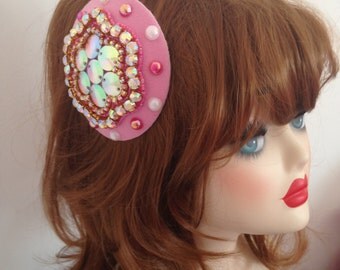 Pillbox Hat Fascinator Pearls Wedding Pink Rhinestones Millinery Bibi Fifties