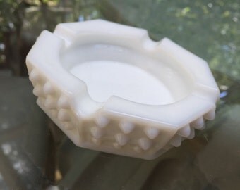 Vintage Fenton Milk Glass Hobnail Ashtray-Collectible Glass-Octagon Ashtray