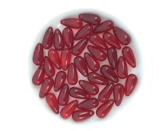 50 Dark Red Glass Teardrop, 5x10 Drop Bead, Curtain Bead, Czech Bead, 1891B