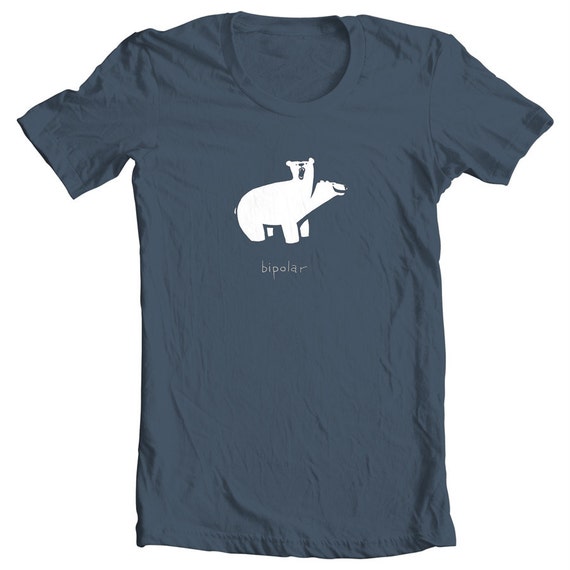 Bipolar T-shirt Ice White on Denim Blue Bi-polar Bear Fun