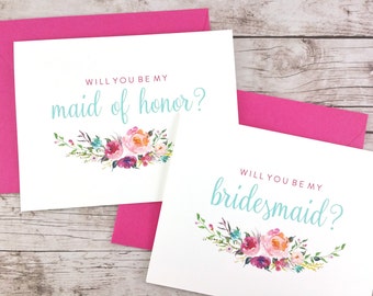 SET OF Will You Be My Bridesmaid Cards, Maid of Honor Cards, Flower Girl Cards, Matron of Honor Cards - (FPS0021)