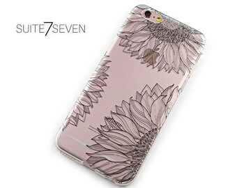iPhone 6 Case, iPhone 6s Case, iPhone 7 Case, iPhone 6 Plus Case, Clear Case, Galaxy S7 Case, Samsung Galaxy Case, Sunflower