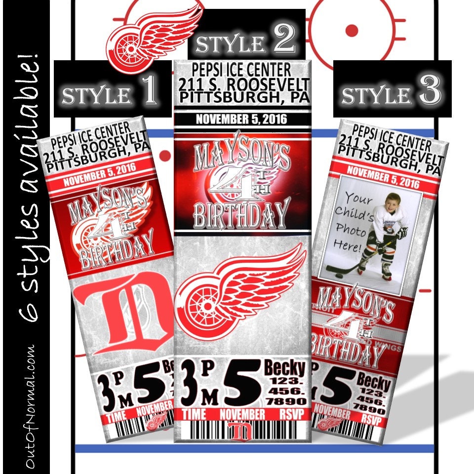 SALE Detroit Red Wings Birthday Invitation Tickets Hockey