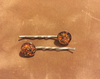 Pink and Black Shapes Round Bobby Pins
