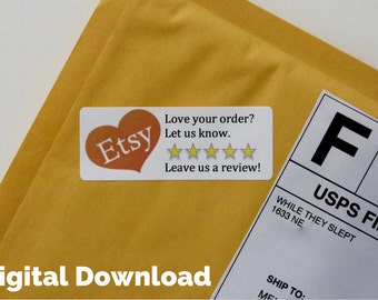 Etsy Review Reminder Printable Sticker - Digital Download Custom Sticker Labels, Product Packaging Supplies, Etsy Custom Shipping Supplies
