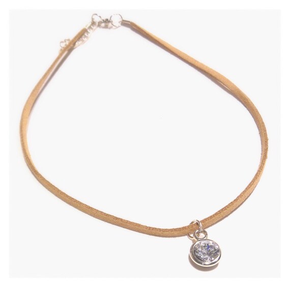 Choker | Nude | Tan | Black | Rhinestone | Round Silver Charm | Thin | Faux Suede | NISI
