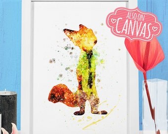 Disney Zootopia Wall Art Canvas, Nick Wilde Art Prints Wall Decor, Watercolor Art Canvas Print Poster, Kids Room Nursery Decor Girl Gift
