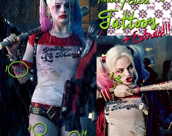Harley Quinn (Margot Robbie) Suicide Squad Replica Tattoos! |DIGITAL DOWNLOAD| Hand drawn Cosplay accessories.