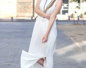 White minimalist maxi dress - Loose white long dress - Casual urban dress