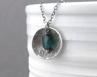 Simple Green Necklace Emerald Necklace Crystal Necklace Silver Necklace Pendant Holiday Gift Idea for Her Bohemian Jewelry - Contrast