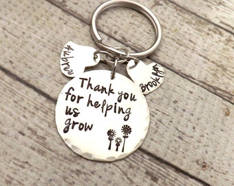 personalized key chain-nanny gift-thank you for helping us grow-grandma gift-nana gift-preschool teacher gift-teacher gift