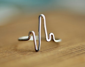 Heartbeat Ring - EKG Heart Beat ring - delicate ring - midi ring - sterling silver, 14k gold filled, 14k rose gold filled