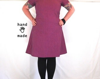 FTW Dress - size 18, xl, xxl, plus size, mod A-line dress, black & hot pink tiny check cotton twill -- 45B-43W-50H
