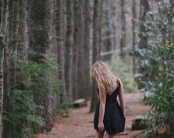 Black summer dress with pockets -- ecofriendly bamboo jersey leotard dress, light and easy little black dress. Stretchy with deep pockets.