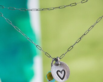 Stamped Heart Necklace {Hand Stamped PMC 960 + Sterling Silver}