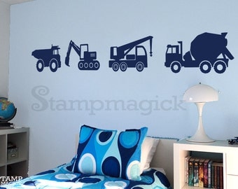 Dump Trucks Wall Decal - Construction Trucks Wall Art Stickers for Nursery Baby Boy home decor - K156B