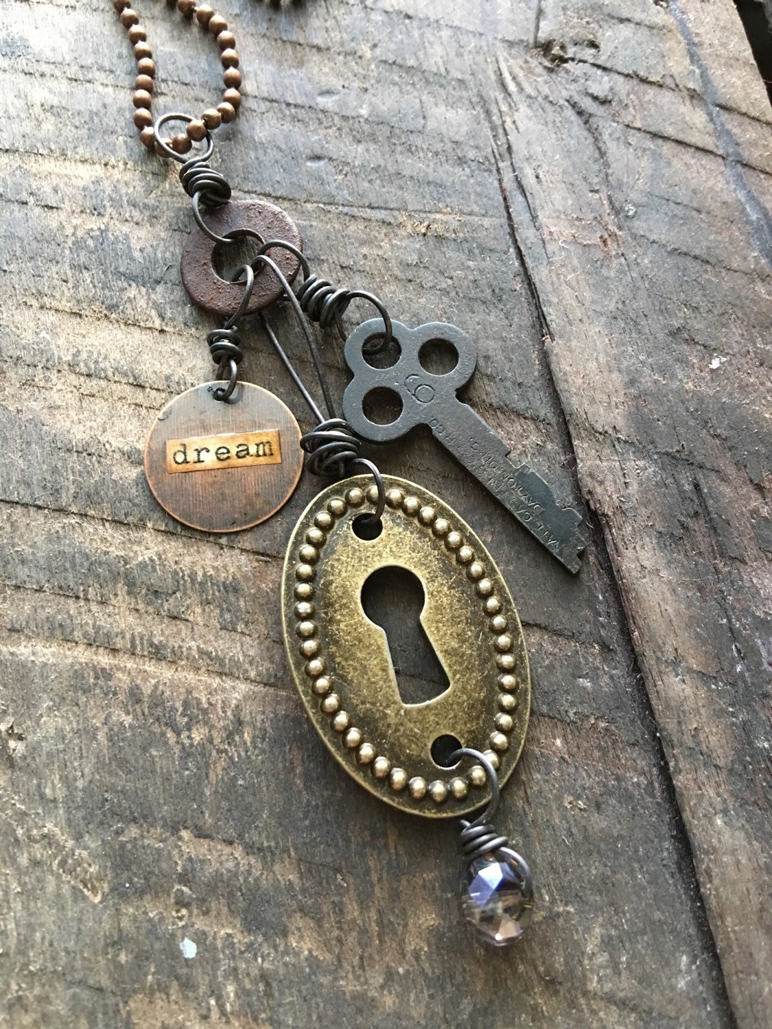 DREAM Charm Necklace Bohemian Charm Necklace Long by BobbiJDesigns