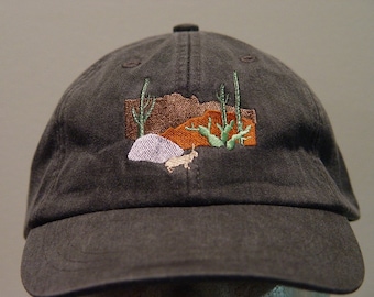 DESERT CACTUS RABBIT Hat - One Embroidered Wildlife Cap - Price Embroidery Apparel - 24 Color Caps Available