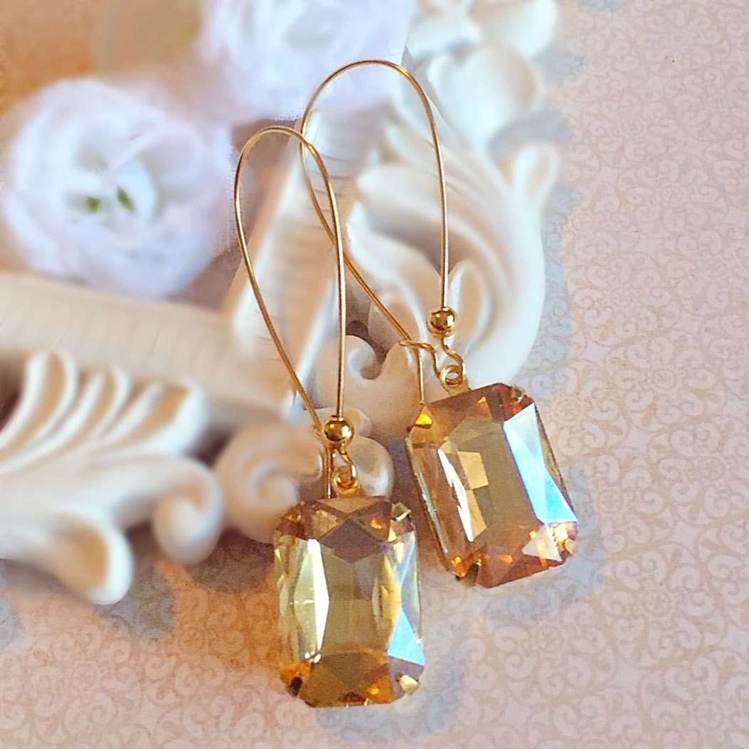 Art Deco Bridesmaids Gifts - Champagne - Fall Wedding - Earrings -  DORSET Champagne