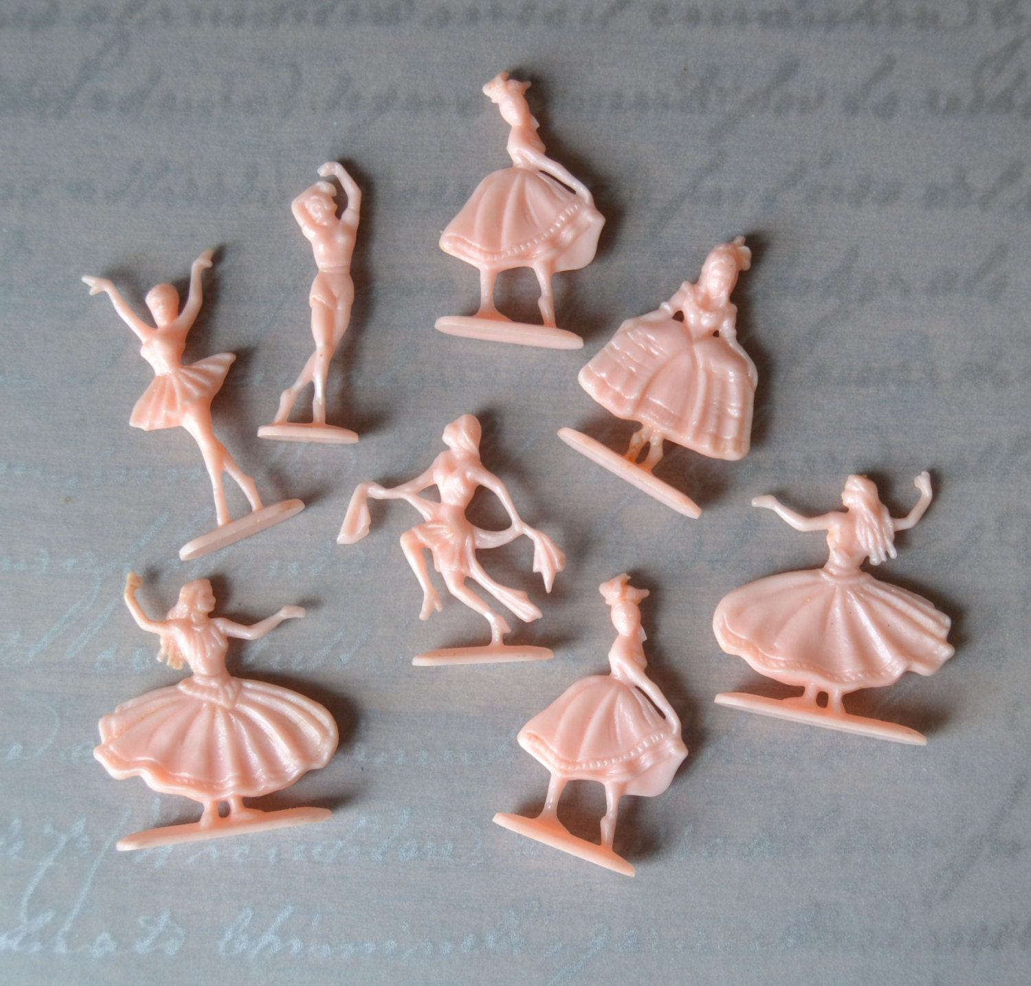 Vintage Miniature Pink Plastic Dancers Ballerinas Stand Up
