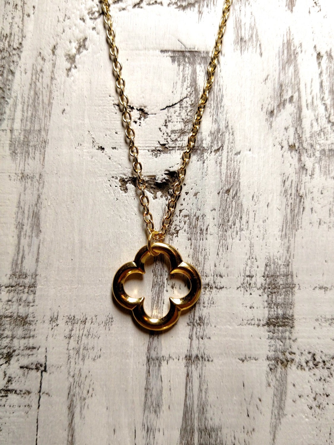 Quatrefoil Necklace Gold Necklace Four Leaf by NickiLynnJewelry