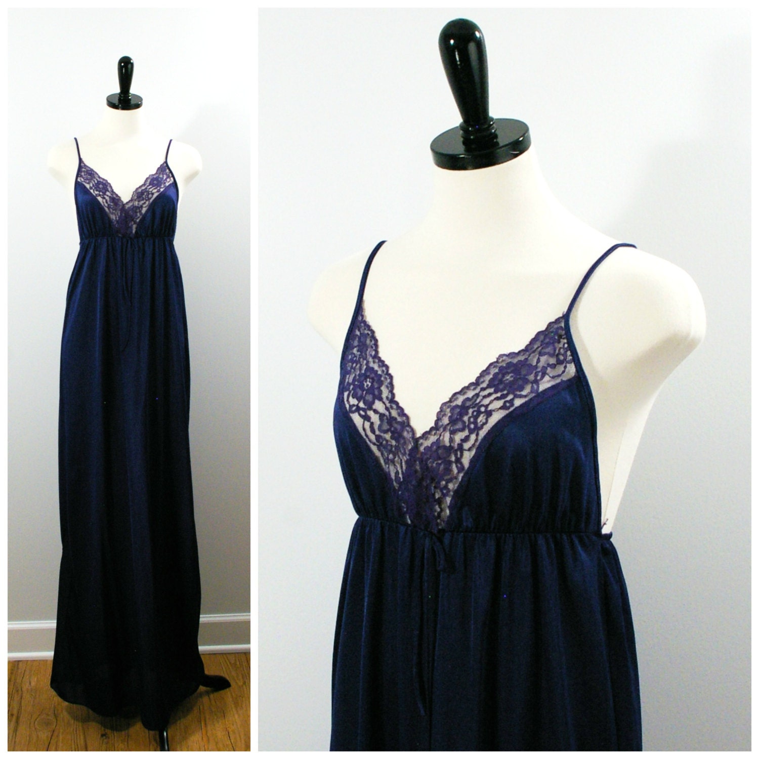 Vintage Navy Blue Nightgown Full Length Goddess Nightgown