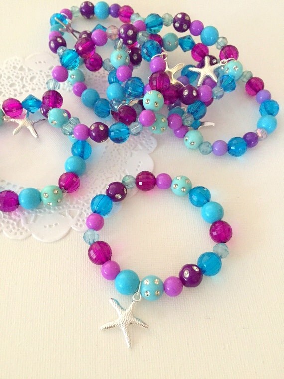 Mermaid party favor, starfish, kids, jewelry, bracelet. Set of TEN. by