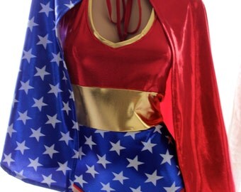 Sugarpuss Wonder Woman CAPE, Half Stars Half Red