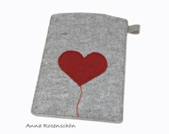 iPad case kindle paperwhite case gray felt red heart