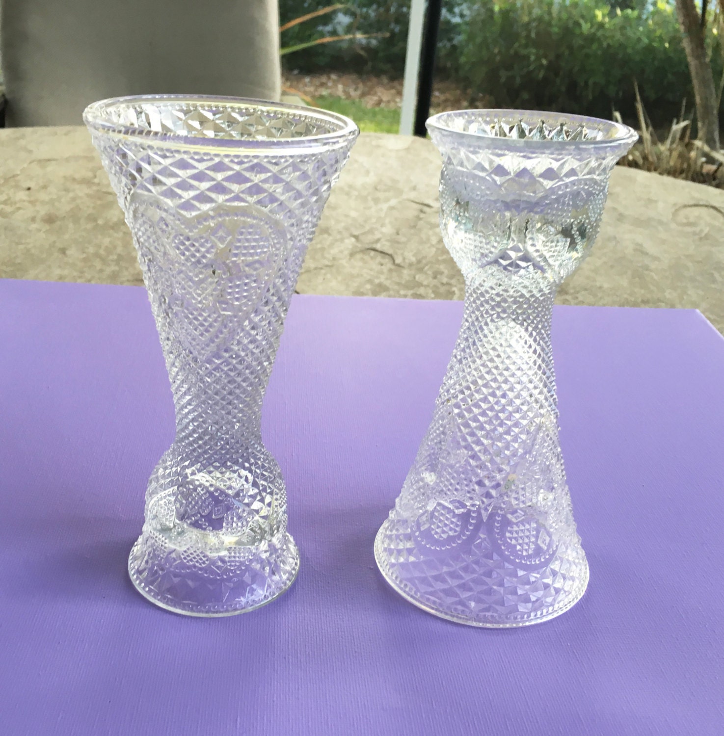 Glass Candle Holders Hearts and Diamonds Avon Collectible