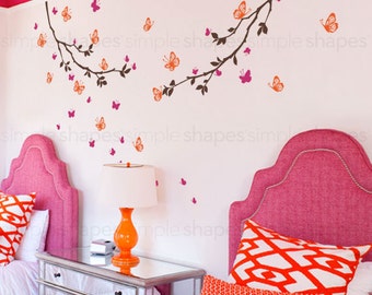 Butterfly Wall Decal, Butterfly Branches Wall Decal, Crib Wall Decals, Baby Nursery Decals, Nursery Wall Stickers, Girls Nursery