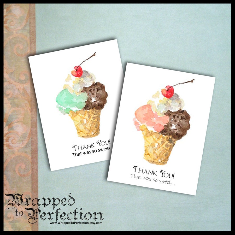 Ice Cream Cone Thank You Cards / 10 Notecards / Sweet Treat