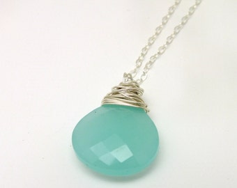Aqua Chalcedony Necklace, Aqua Chalcedony, Aqua Chalcedony Jewelry, Seafoam, Seafoam Green, Chalcedony Necklace