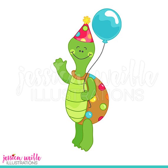 Birthday Turtle Cute Digital Clipart, Turtle with Balloon Clip art ...
