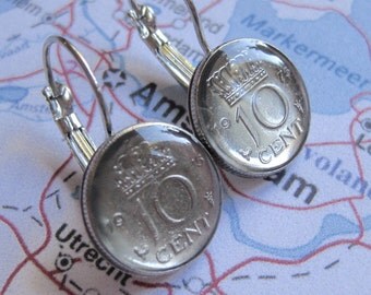 1975 Netherlands Holland Petite Crown 10 Cent Earrings