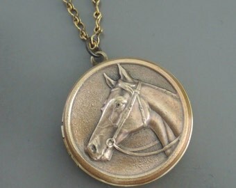 Locket Necklace - Horse Locket - Horse Jewelry - Horse Necklace - Vintage Brass jewelry - handmade jewelry