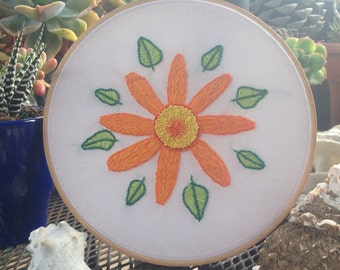 Hand Embroidered Hoop Art: Gerbera