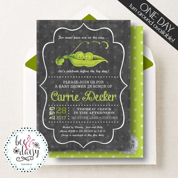 Peas in a Pod Baby Shower Invitation, Pea Pod Baby Shower, Twins Baby Shower Invites, Triplets Baby Shower Invitation, Vintage Peas Il_570xn