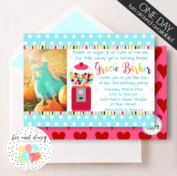 Gumball Invitation, Gumball Birthday Invitation, Gumball Party, Girl First Birthday, Girl Birthday, Gumball Invite, Candy Invite, Il_570xn