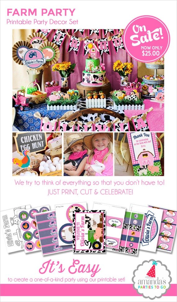 Farm Birthday Party Girl Farm Party Decorations Printable ...