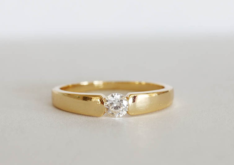CZ 18 Kt Gold Filled Ring Stacking Ring Size 6.5 Fake Diamond