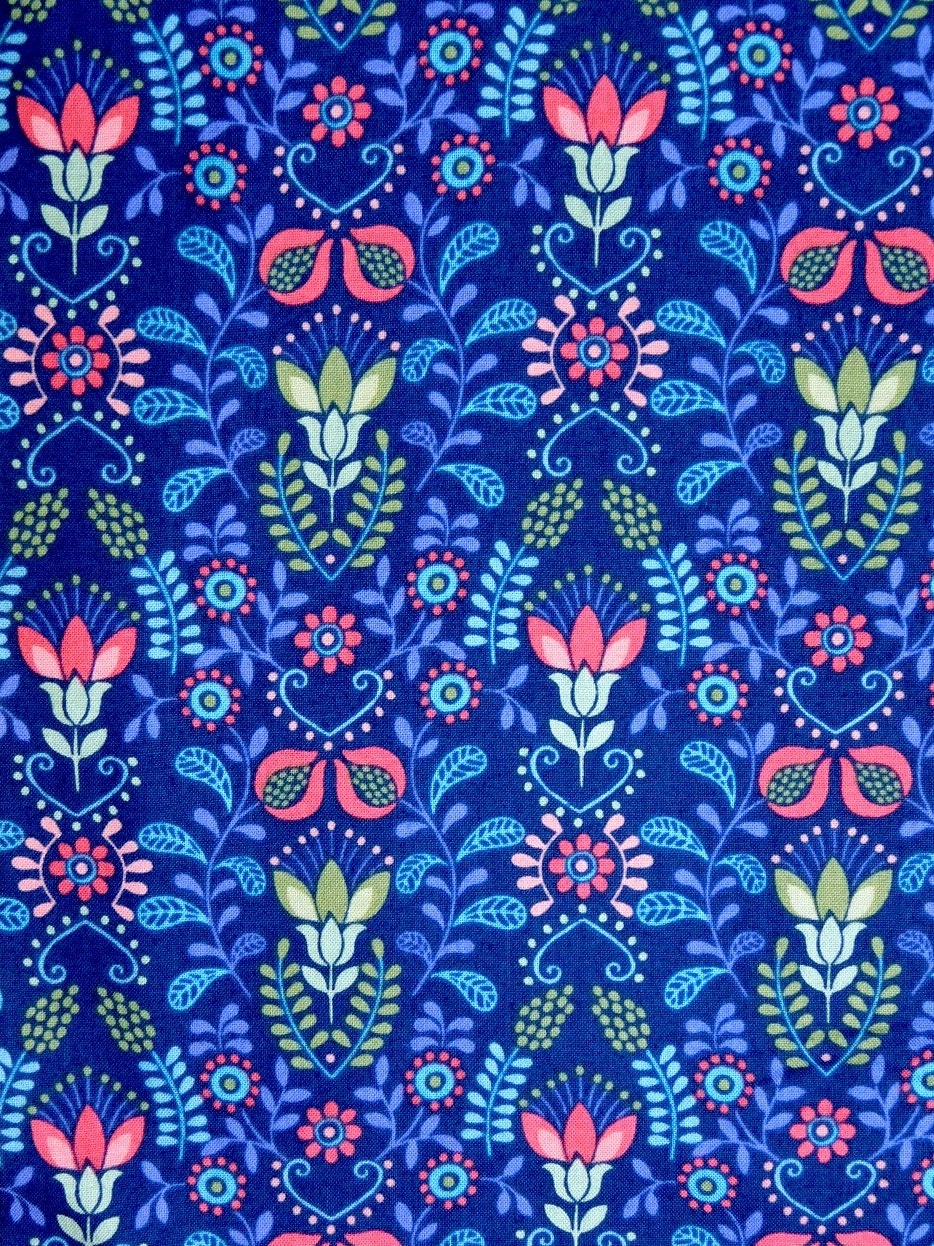 Norwegian folk floral fabric blue Norwegian fabric from Lewis