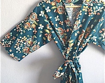 Teal Bridesmaids Robe. Teal Kimono Robe. Dressing Gown. Bathrobe. Bridesmaids Pajamas. Bridesmaids Boxers. Women's Boxers.