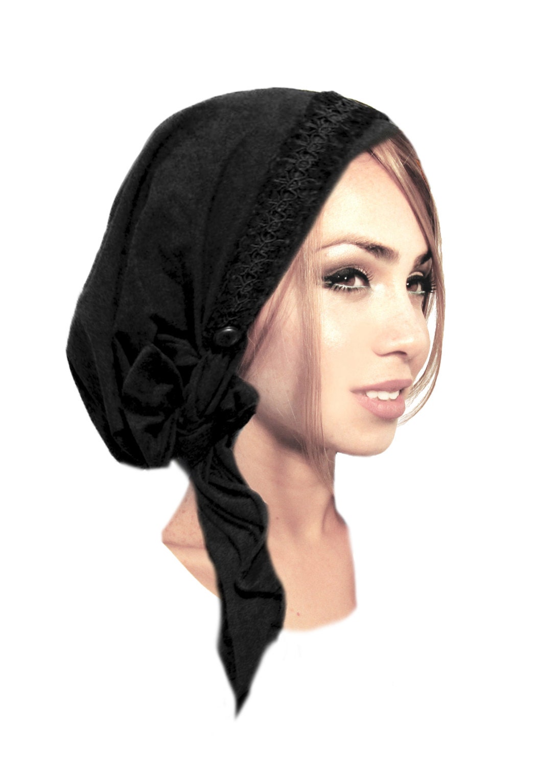 Black Fancy Head Scarf Special Ocassion Tichel Hair Snood Head