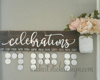 Family Birthday Board, Celebration Board, Birthday Calendar, Family Celebrations, Brown Stained Distressed and White Wall Hanging