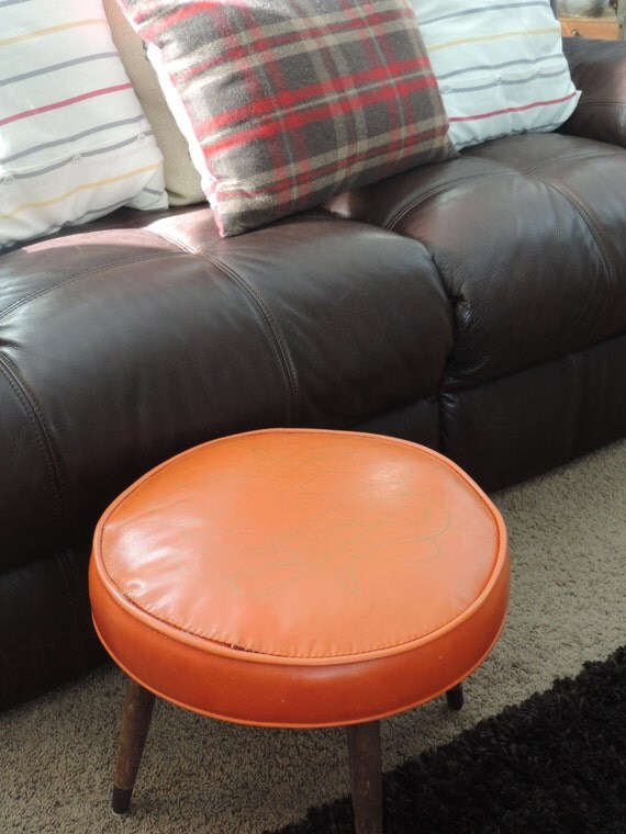 Mid Century Ottoman Orange Ottoman Round Ottoman Retro Home