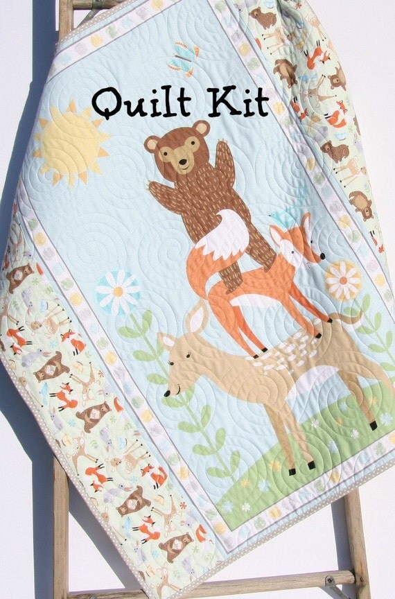 Quilt Kit FLANNEL Baby Blanket Panel Quick Easy Woodland