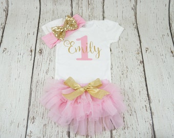 pink and gold outfit, first birthday outfit, girl 1st birthday outfit, girl birthday outfit, glitter gold outfit, sparkle gold, posh peanut